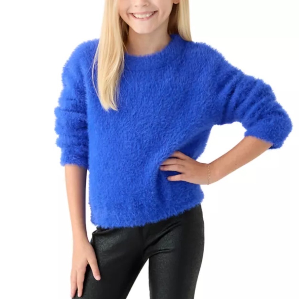 Tween Diva Royal Blue Eyelash Knit Sweater Girls 10 | Fuzzy Cozy Pullover